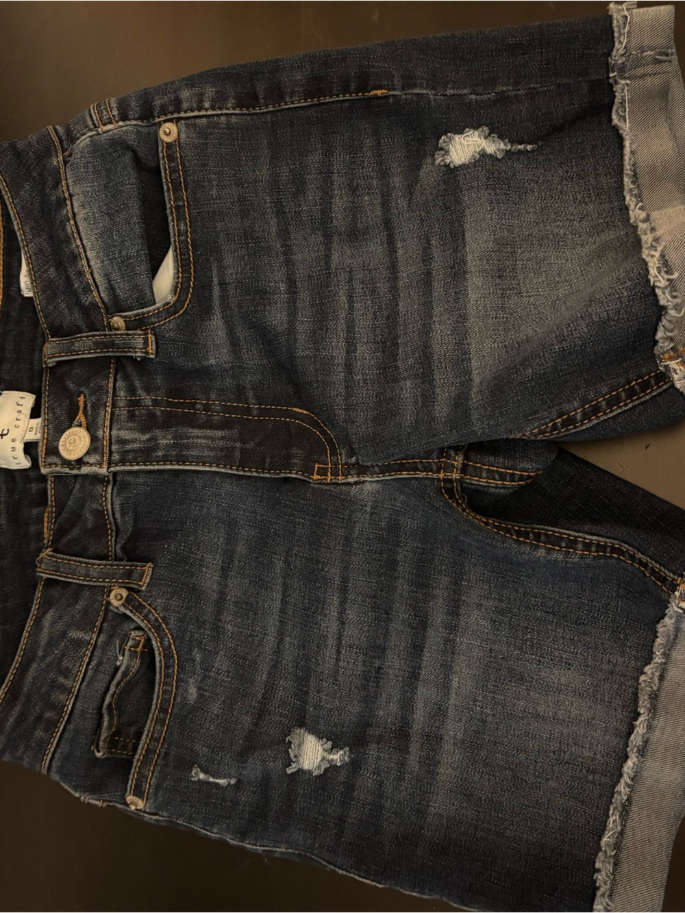 True Craft Women's Dark Blue Distressed Denim Bermuda Shorts